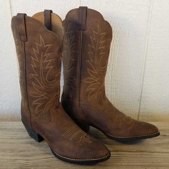 Ariat Heritage Womens Tan Leather Cowboy Western Boots 9 B 10001021 - Picture 1 of 13